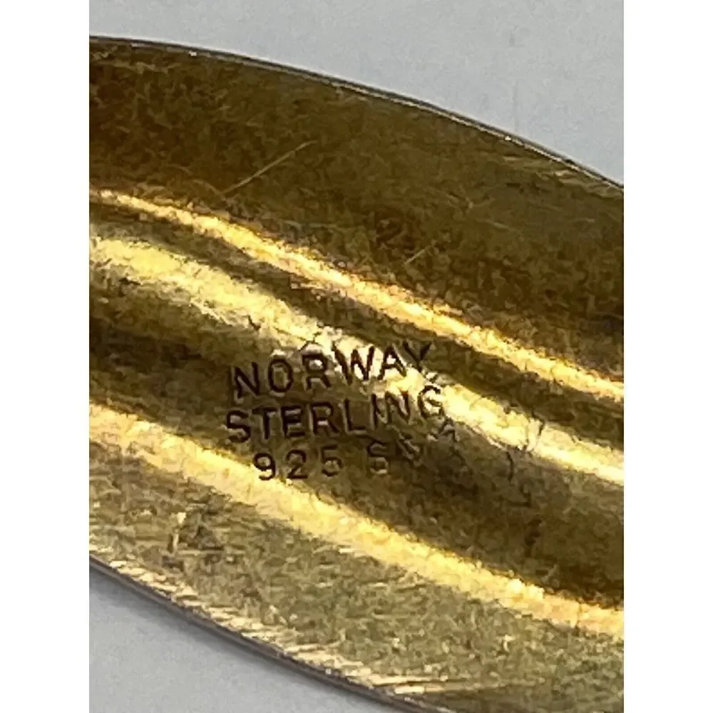 Norway Sterling 925 SV Blue Enamel Leaf Gold Plated Vintage 7.81g Estate